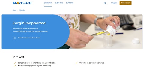 Startpagina online zorginkoopportaal VECOZO